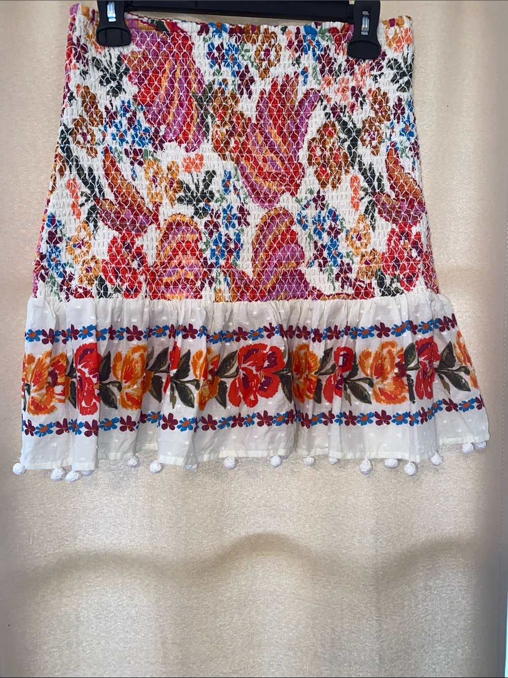FARM Rio Medium smocked skirt with Pom poms in EUC.